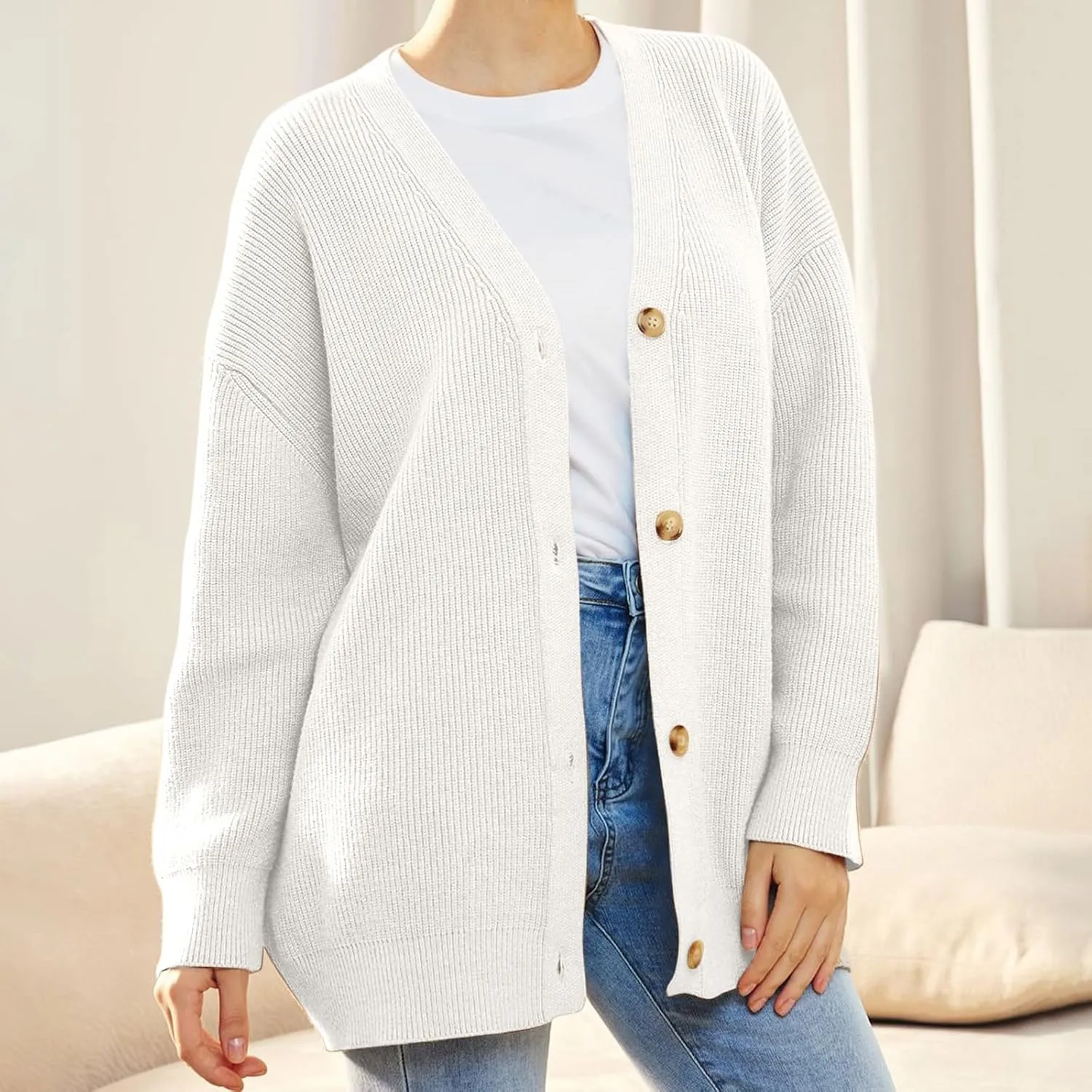 iLH Cardigan Sweaters for Sweater Fall Fashion Oversize Loose Sweater Button down V Neck Solid Outerwear Knitted Coat
