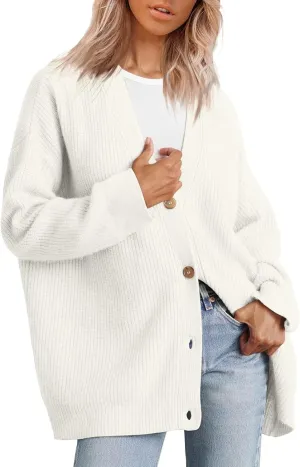 iLH Cardigan Sweaters for Sweater Fall Fashion Oversize Loose Sweater Button down V Neck Solid Outerwear Knitted Coat