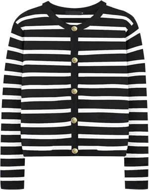 iLH Cardigan Sweaters for Women 2024 Fall Dressy Elegant Button Down Knitted Tops Casual Striped Color Block Shirt