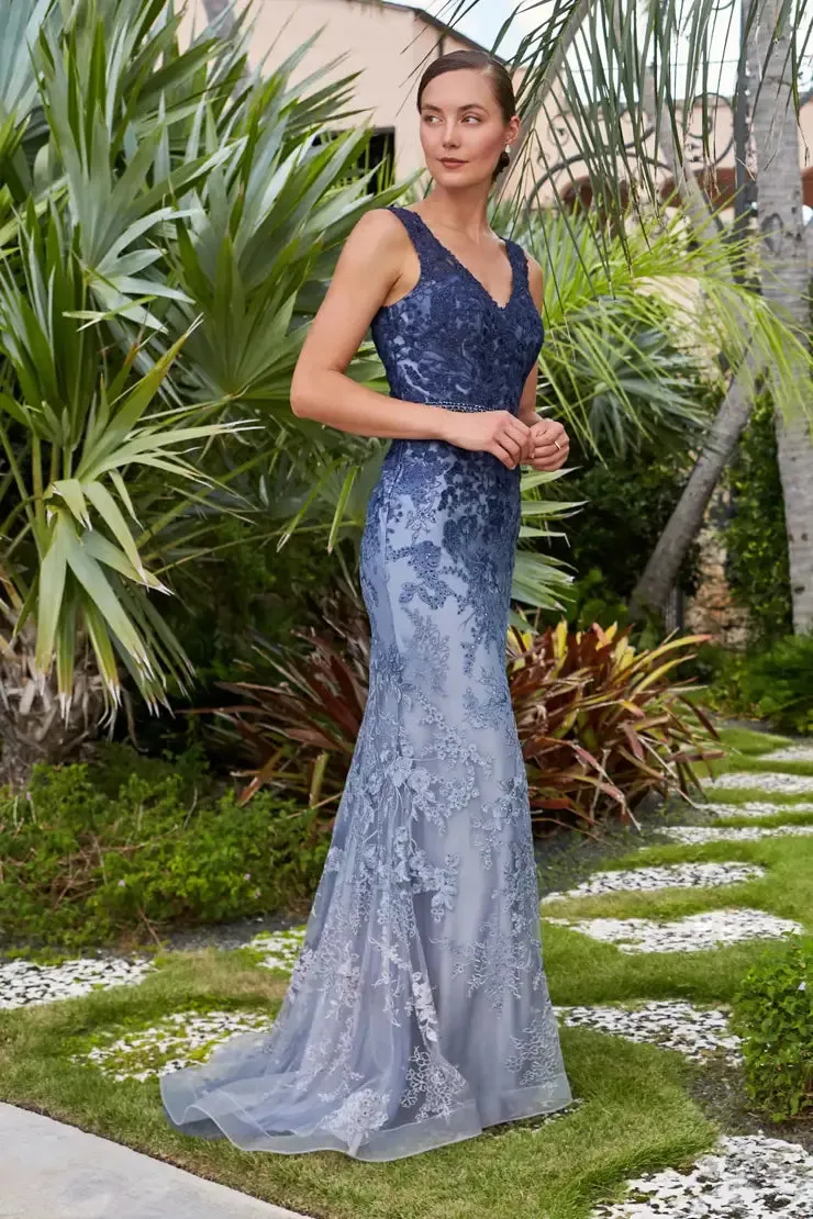 Montage 122903 Ombre Embroidered Allover Lace Fit and Flare Gown
