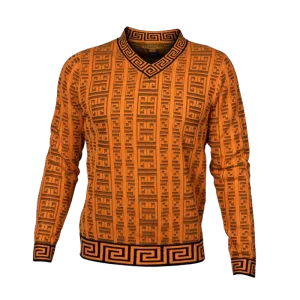 Prestige Orange Men's V-Neck Fashion Design Pullover Sweaters