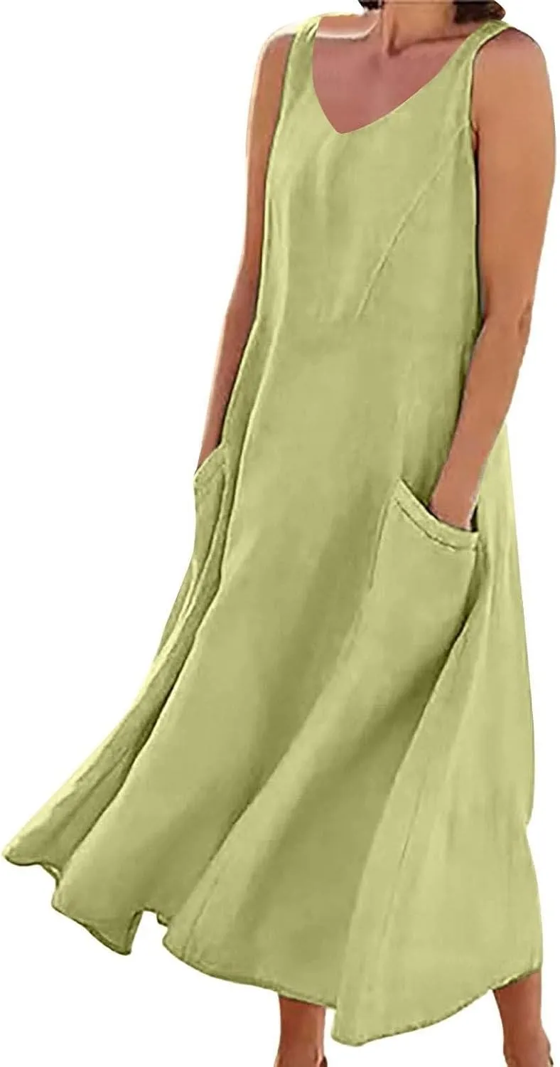 Summer Dresses for Women 2025 Women's Tank Dress Sleeveless Maxi Dresses Boho Beach Dress Sundresses Vacation Outfits