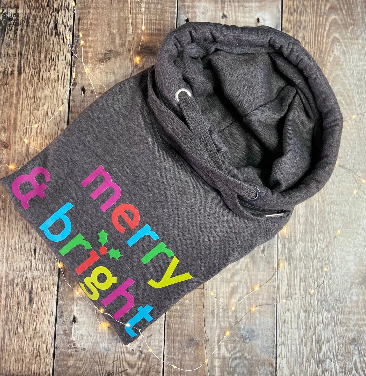 Vibrant 'Merry & Bright' Christmas Luxe Hoodie - Charcoal