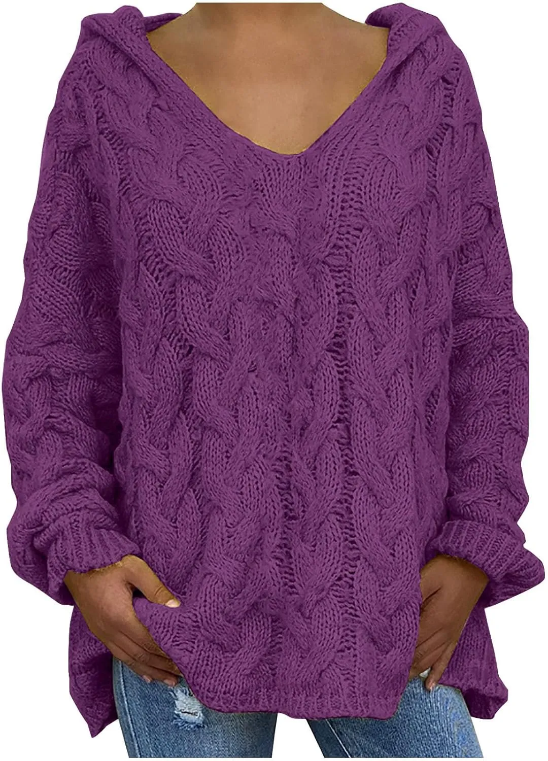 Women Cable Knit Sweater Long Sleeve Oversized Chunky Sweaters Casual Warm Comfortable Sweaters