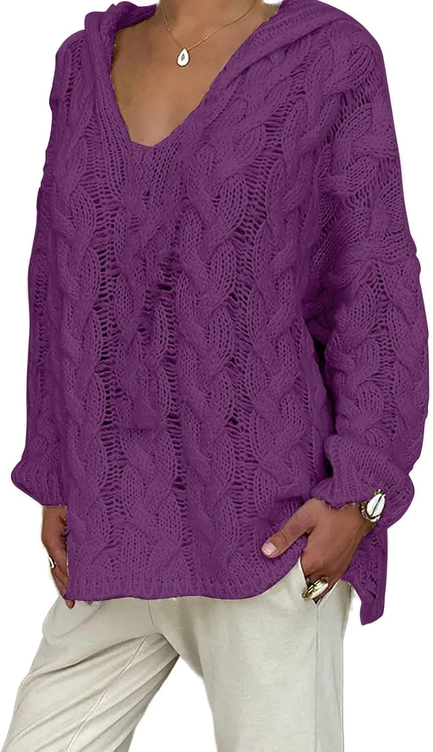 Women Cable Knit Sweater Long Sleeve Oversized Chunky Sweaters Casual Warm Comfortable Sweaters