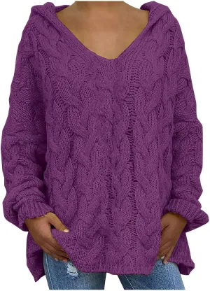 Women Cable Knit Sweater Long Sleeve Oversized Chunky Sweaters Casual Warm Comfortable Sweaters