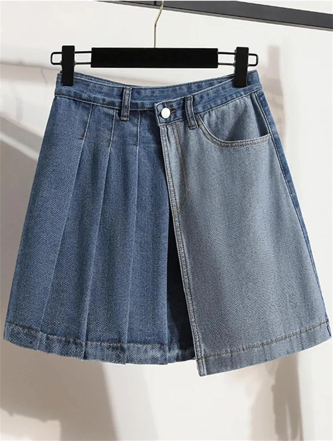 Women Irregular Pleated Mini Denim Skirts Summer High Waist A-Line Wrapped Hip Slim Jeans Short Skirts