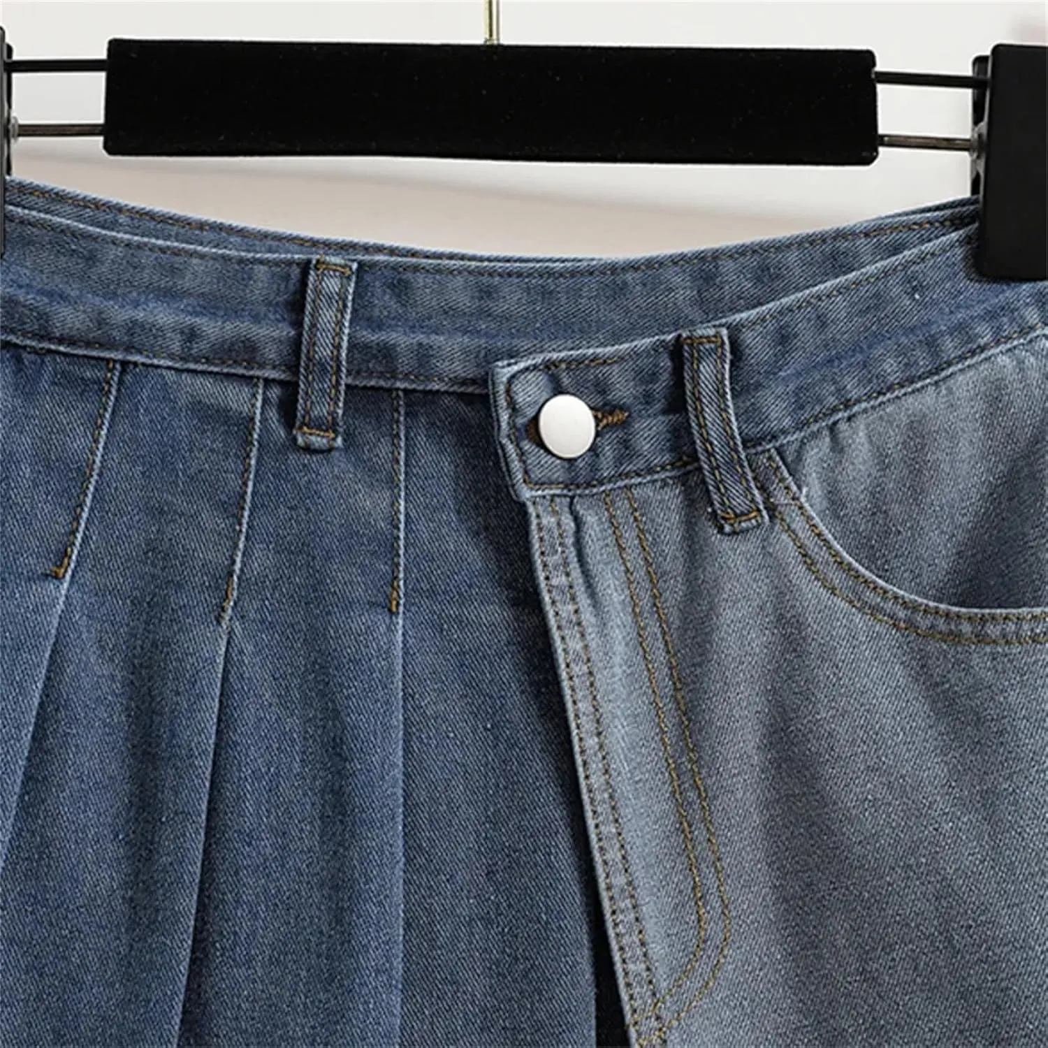 Women Irregular Pleated Mini Denim Skirts Summer High Waist A-Line Wrapped Hip Slim Jeans Short Skirts