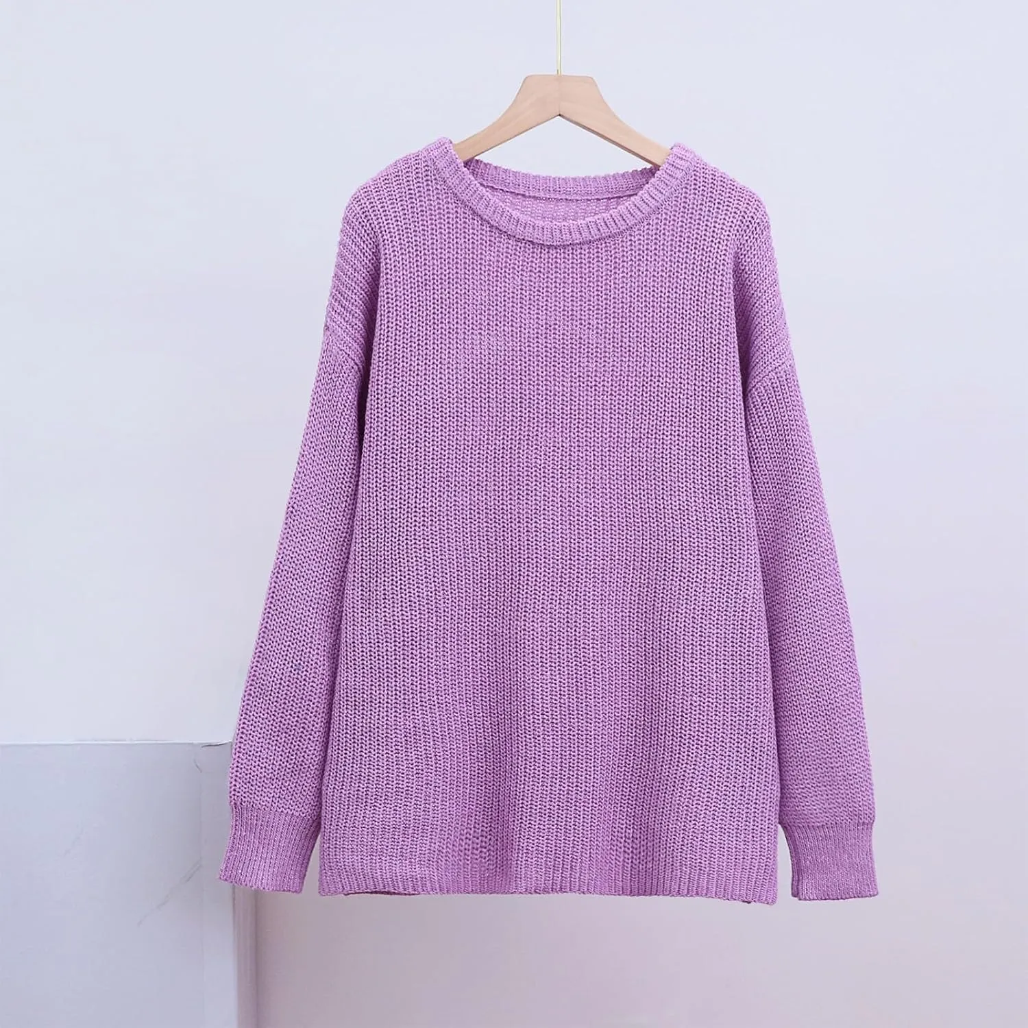 Women Loose Cable Knit Sweaters Long Sleeve Round Neck Sweater Trendy Casual Chunky Pullovers
