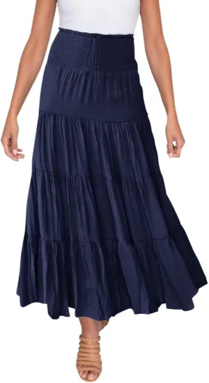 Women Skirt for Summer Vacation High Elastic Waist Casual A Line Loose Solid Long Skirts for Women Trendy Clothes