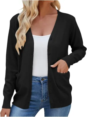 Womens Cardigan Trendy Lightweight Long Sleeve Open Front Button Up Solid Cardigans Sweater for Women with Pockets