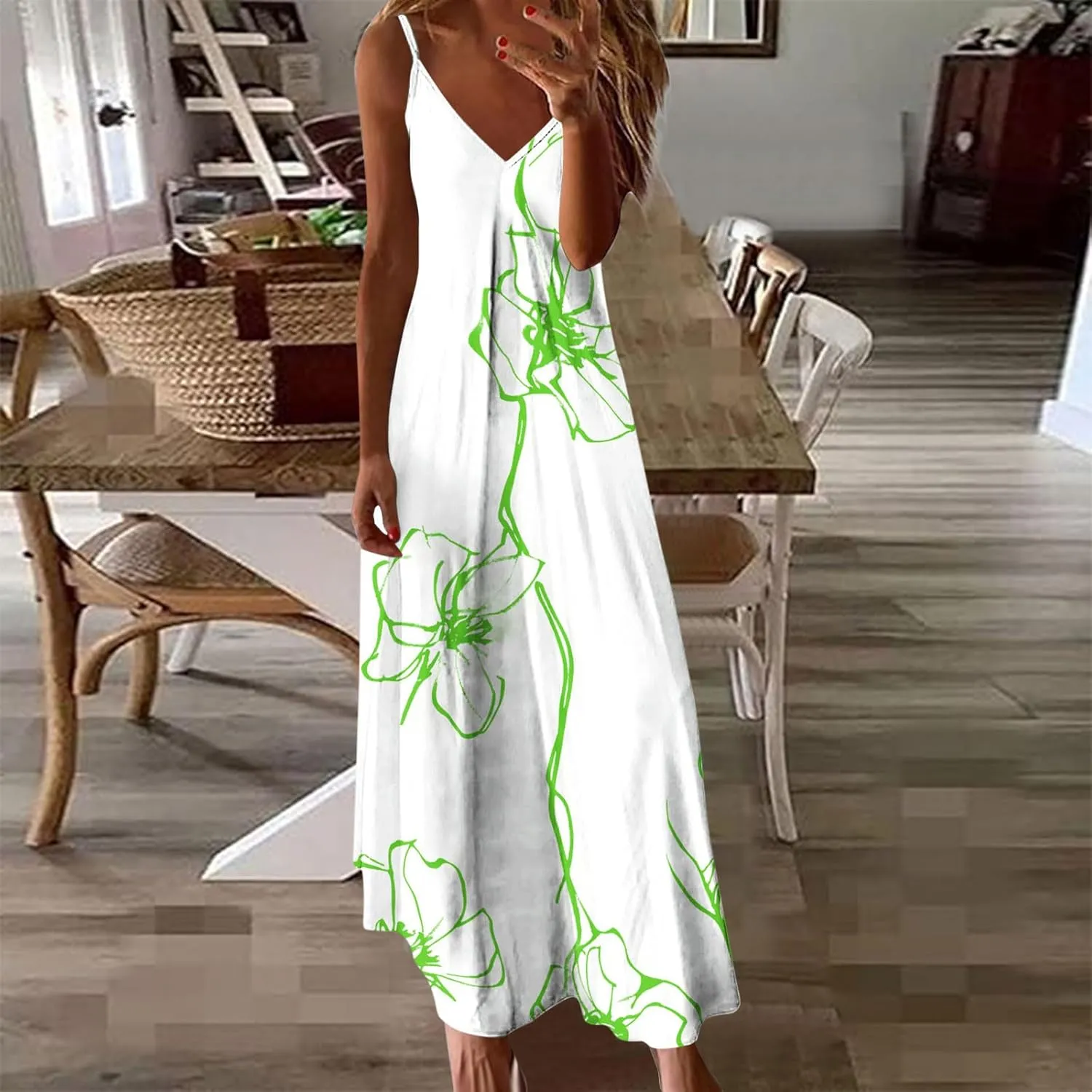 Women's Maxi Dresses 2025 Sexy Spaghetti Straps Beach Vacation Long Dress Floral Flowy Summer Dresses