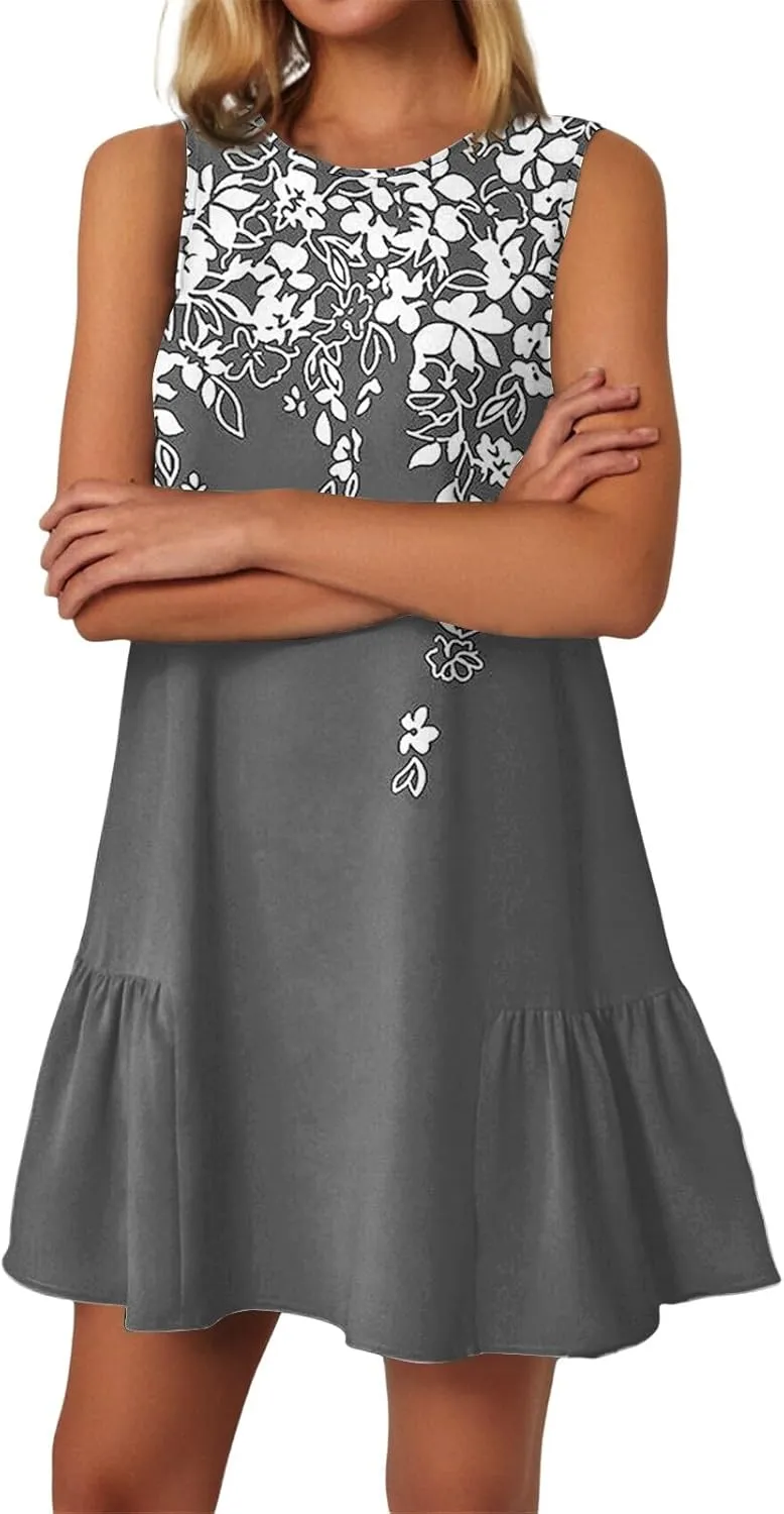 Women's Ruffle Hem Sleeveless Tank Dress Womens Sundress Summer Dresses for Women 2025 Spring Beach Boho Mini Dress