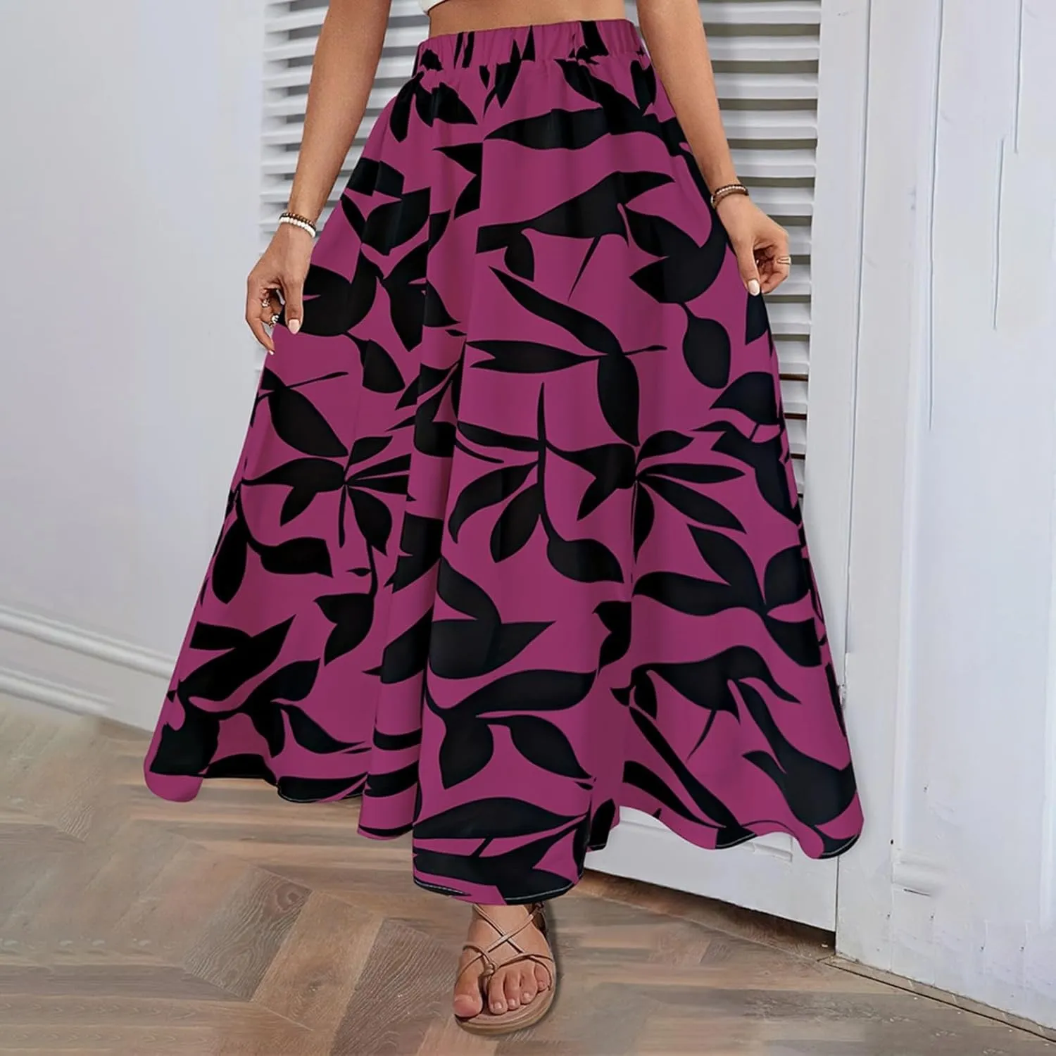 Women's Skirt Summer Elastic Waisted Floral Pleated Boho Beach Flowy Midi Skirts 2025, S-XL
