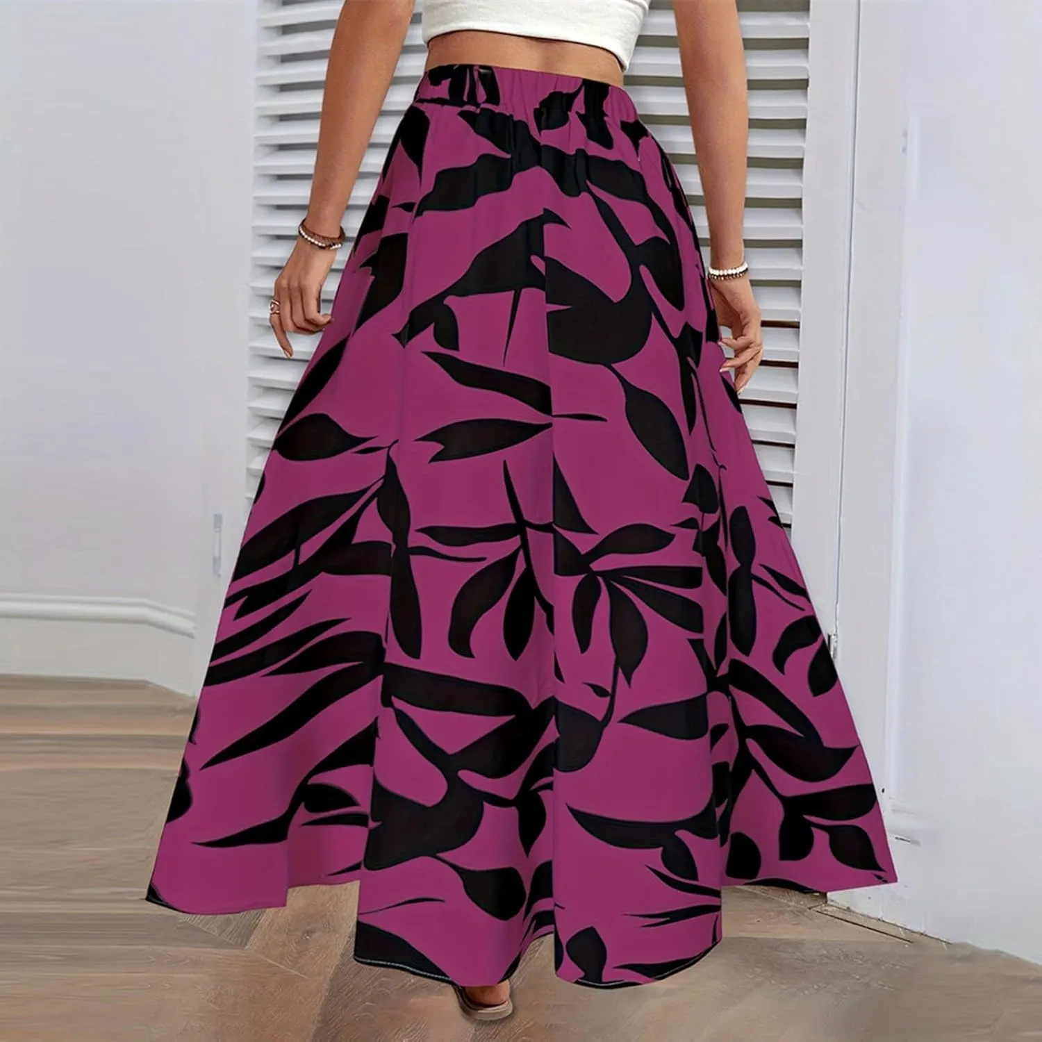 Women's Skirt Summer Elastic Waisted Floral Pleated Boho Beach Flowy Midi Skirts 2025, S-XL