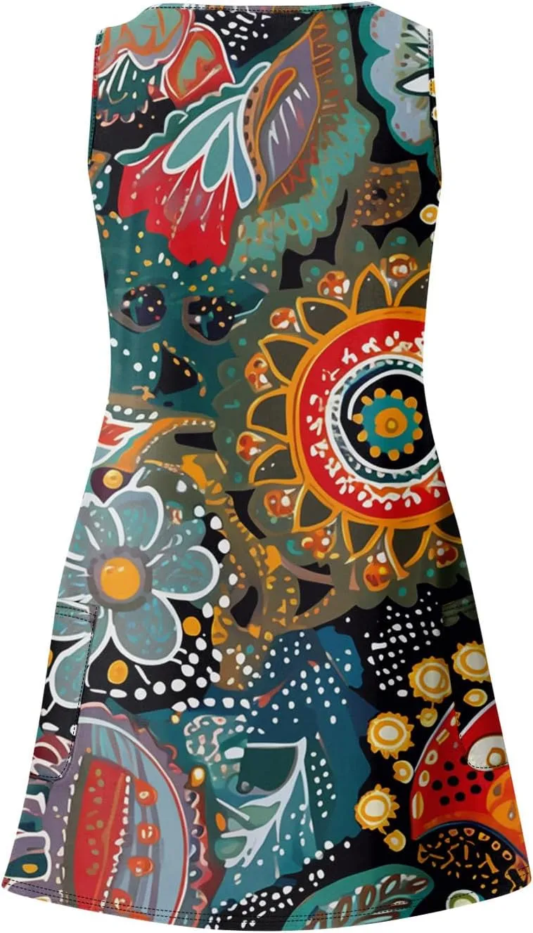 Womens Summer Dresses Printed Sleeveless Dress with Pocket Vacation Casual Swimsuit Coverup 2025 Beach Sundress