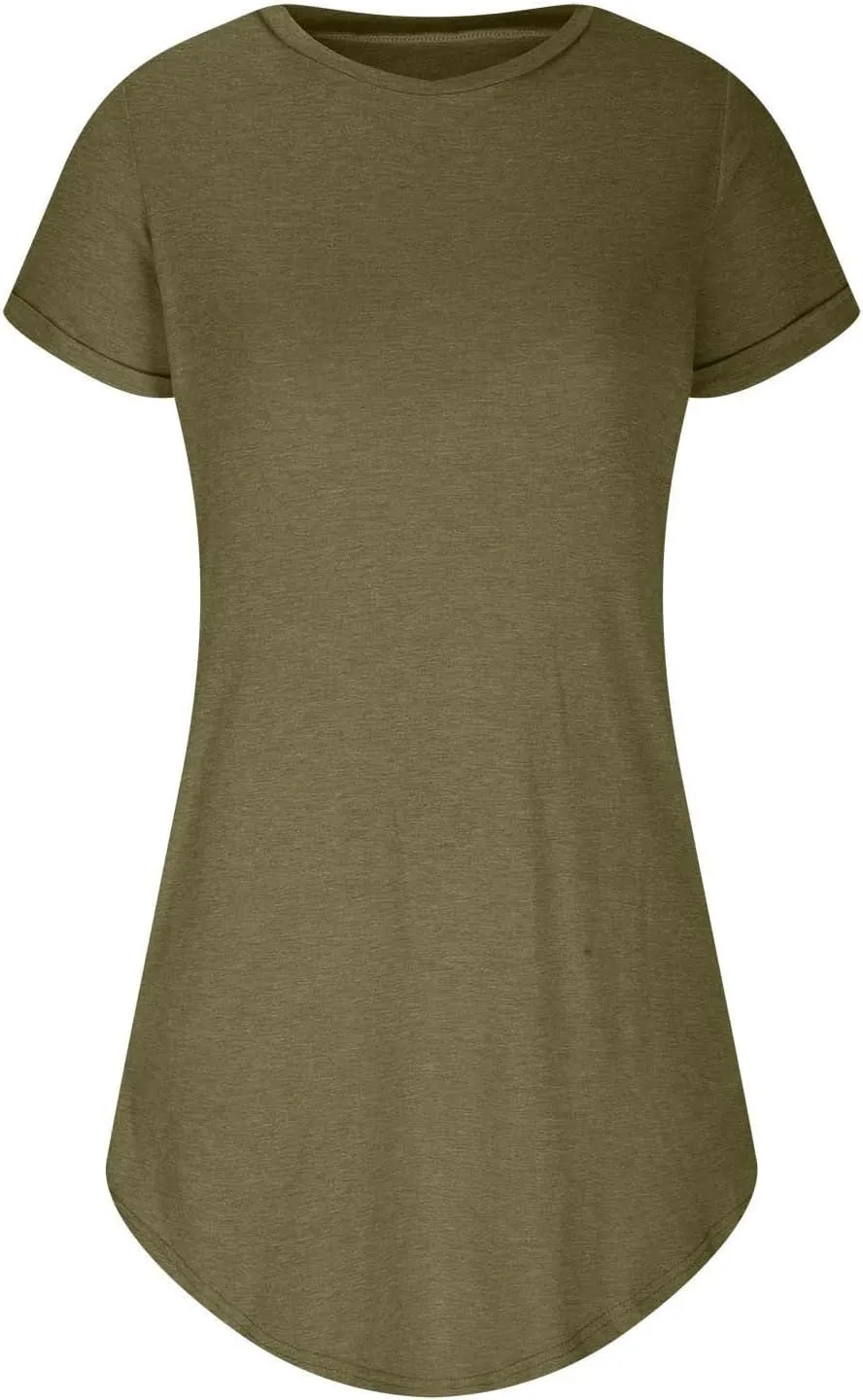ZDRZK Casual Summer Dresses for Women Crewneck Short Sleeve Sundress Basic Solid Loose Fit Mini Shirts Dress with Pockets